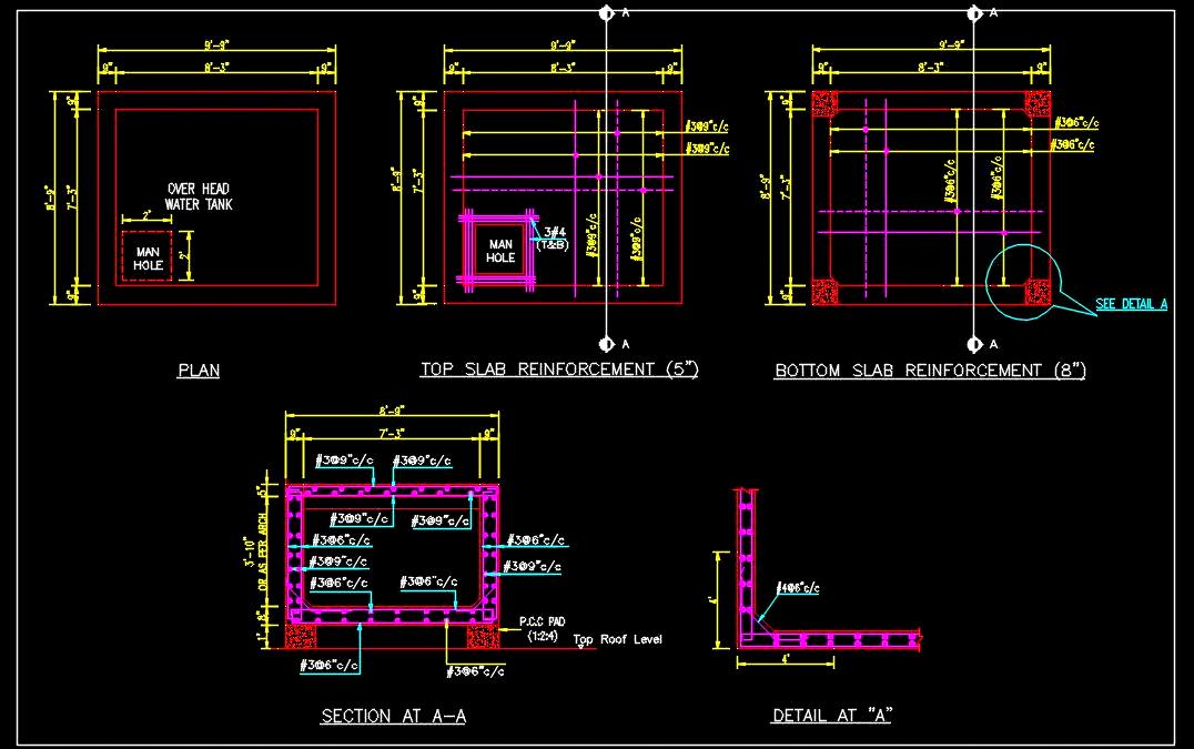 Overhead Water Tank Structural Detail - AutoCAD Drawing